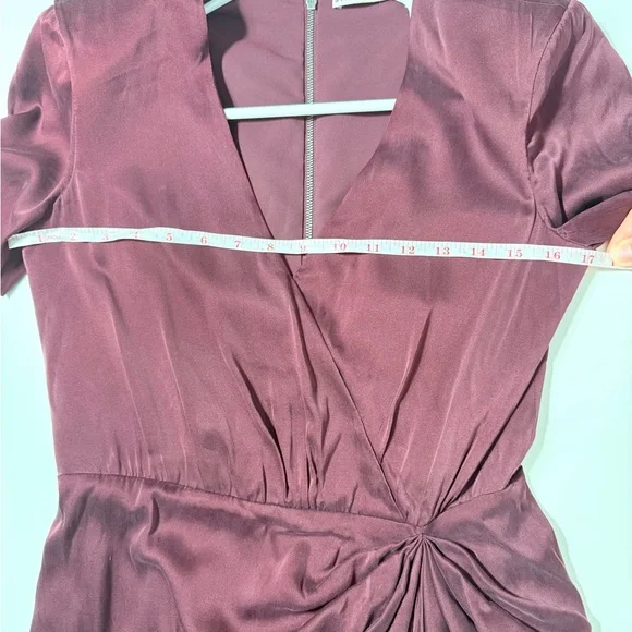 Alice + Olivia Burgundy Silk Draped Midi Dress Cocktail Wedding Guest Prom